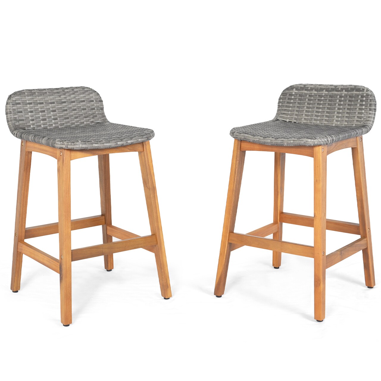Acacia Wood Bar Stool Set – 2 Stools with Backrests and Footrests
